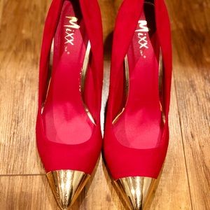 Red Heels with Gold Metal Tips